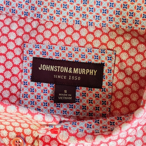 Johnston & Murphy Orange Seashell Print Short Sleeve Button Down Shirt Small - Picture 6 of 11